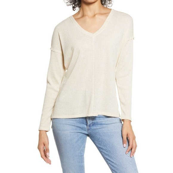 GIBSONLOOK Thermal V-Neck Tunic in Oat - XL - Picture 1 of 1